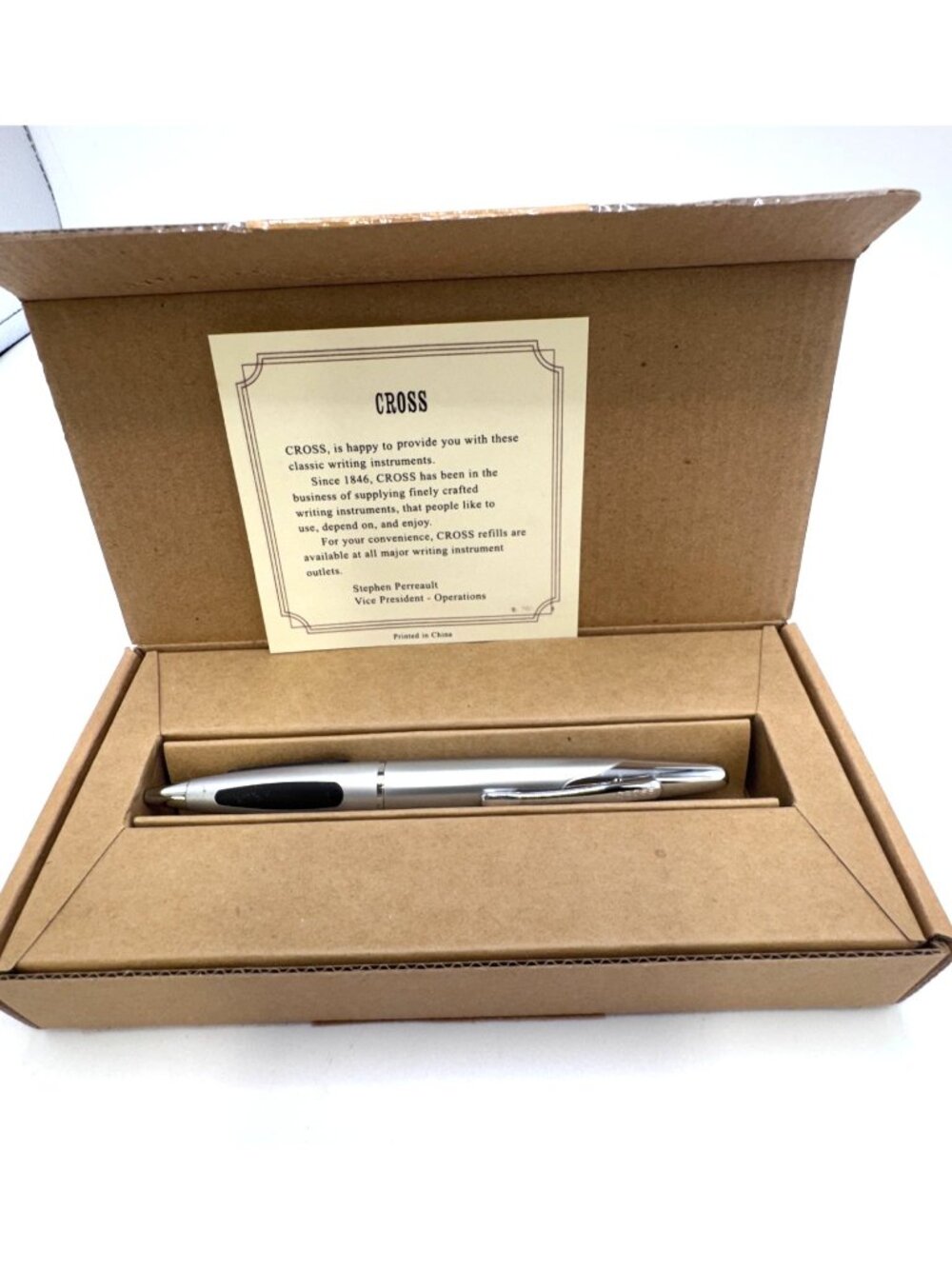 Cross Satin Vapor Silver Ballpoint Pen Black Tri-Grip Refillable Gift Box Includ